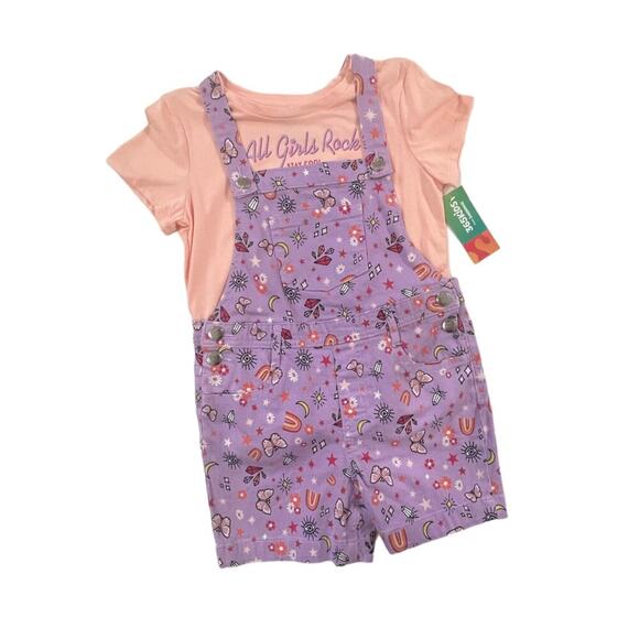 365 Kids Garanimals Girls Size 7 Shortall Purple Pink Set 2-Piece shorts shirt - Picture 2 of 13